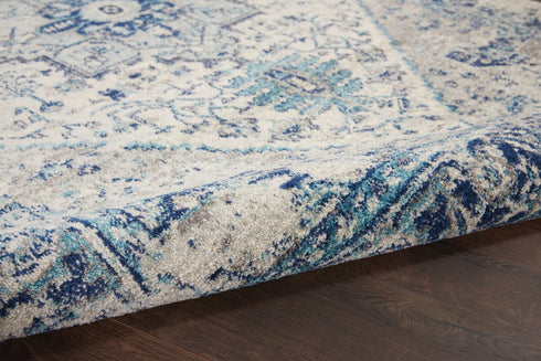 5' X 7' Ivory And Light Blue Floral Medallion Distressed Area Rug